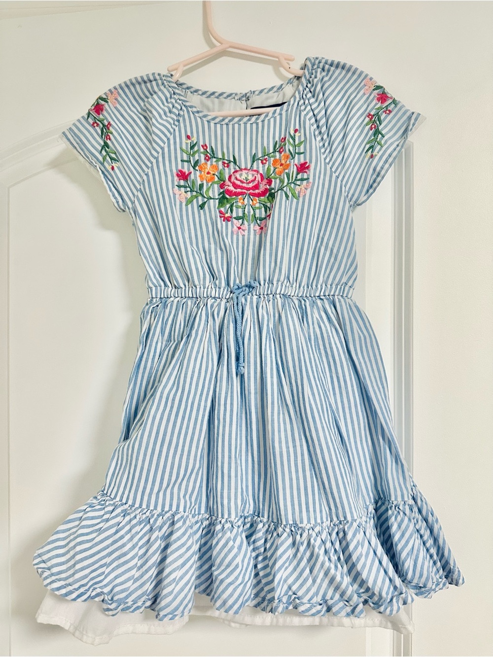 Blue Stripe Embroidered Dress